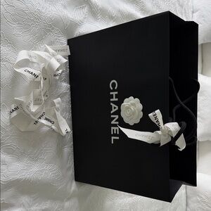 Chanel Black Shopping Bag with extra White Ribbon
